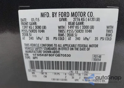 2015 Ford Explorer Limited from USA, damaged, VIN 1FM5K8F80FGB70530